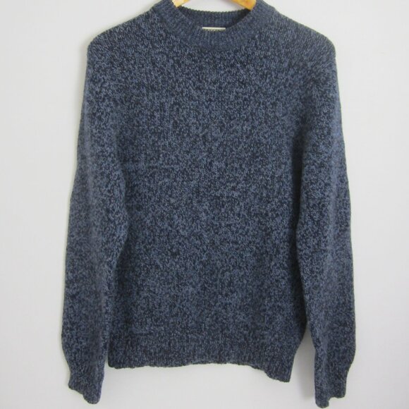 Vintage LL Bean Ragg Sweater Mens M Blue Black LS Marled Lambswool Outdoor Wool - Picture 4 of 10